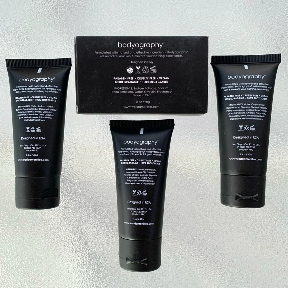 Bodyography Travel Size Hair & Skin Care Toiletry, 2 Sets of 4 Pieces = 8 Pieces